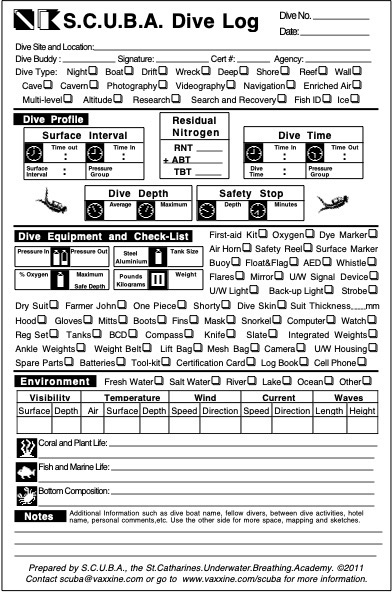 S.C.U.B.A. Dive Log
